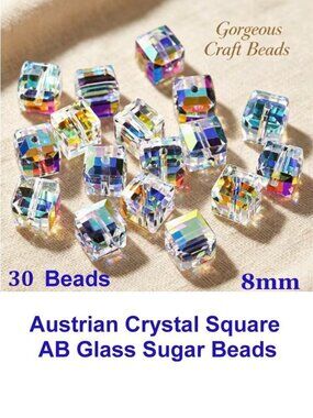 Austrian Crystal Square Sugar Beads  AB  8mm  30 Beads